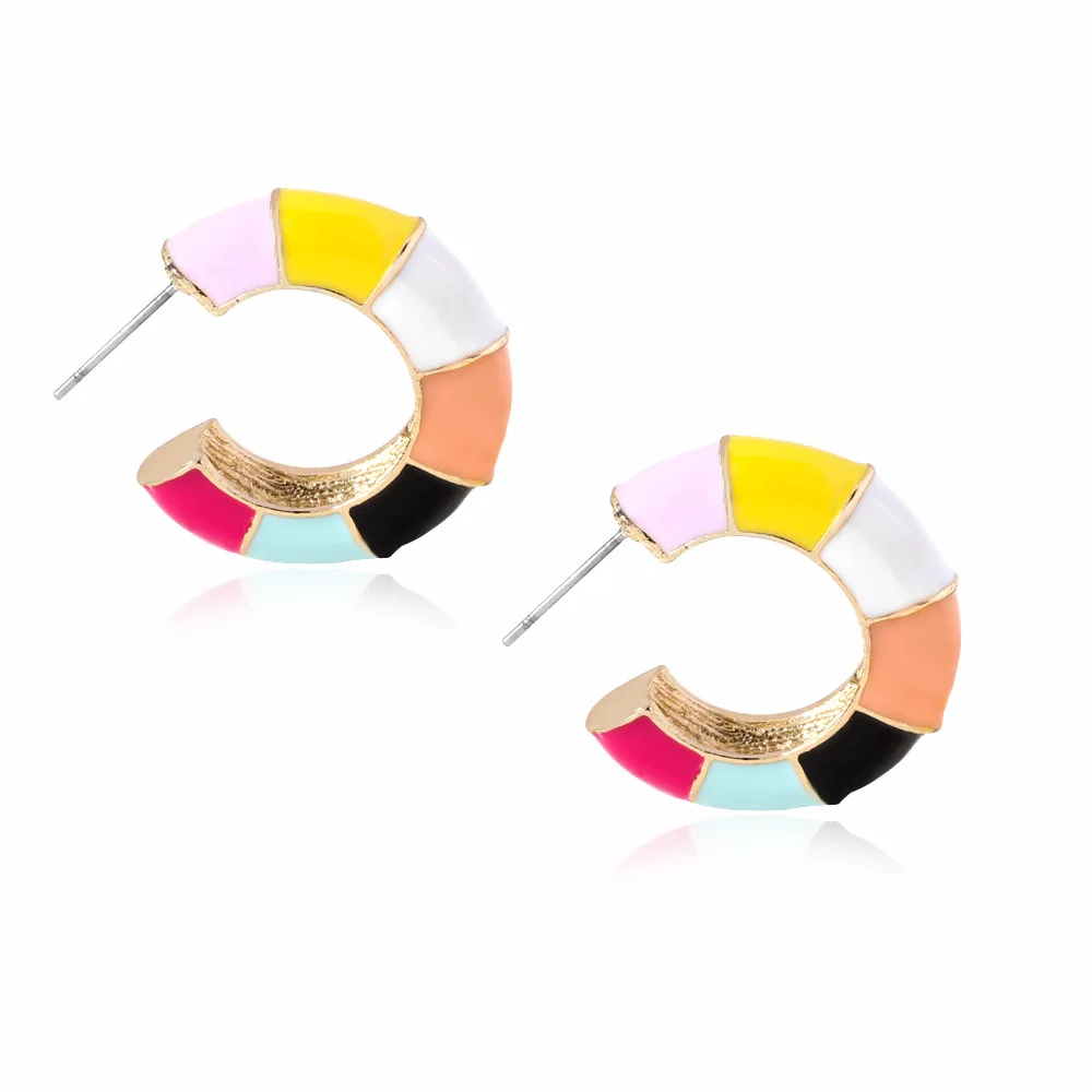 

2022 Fashion C-shaped Ear Clips New Fashion Enamel Circle Hoop Earrings Women Geometric Personality Ear Jewelry Simple Gifts