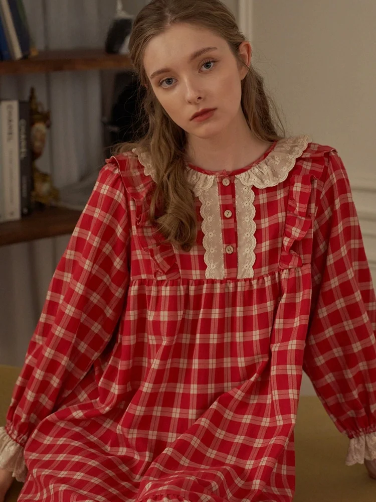 Ullala Южная Корея Ulala домашняя ночная рубашка красная клетчатая милая кукольная с