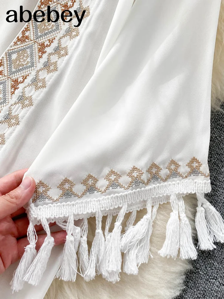 Женский шифоновый кардиган с вышивкой Повседневная Свободная длинная рубашка