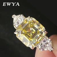 EWYA Sparkling 925 Sterling Silver Ring 10*10mmTopaz Square  Zircon Diamond Wedding Ring Butterfly Ring Luxury Jewelry for Women