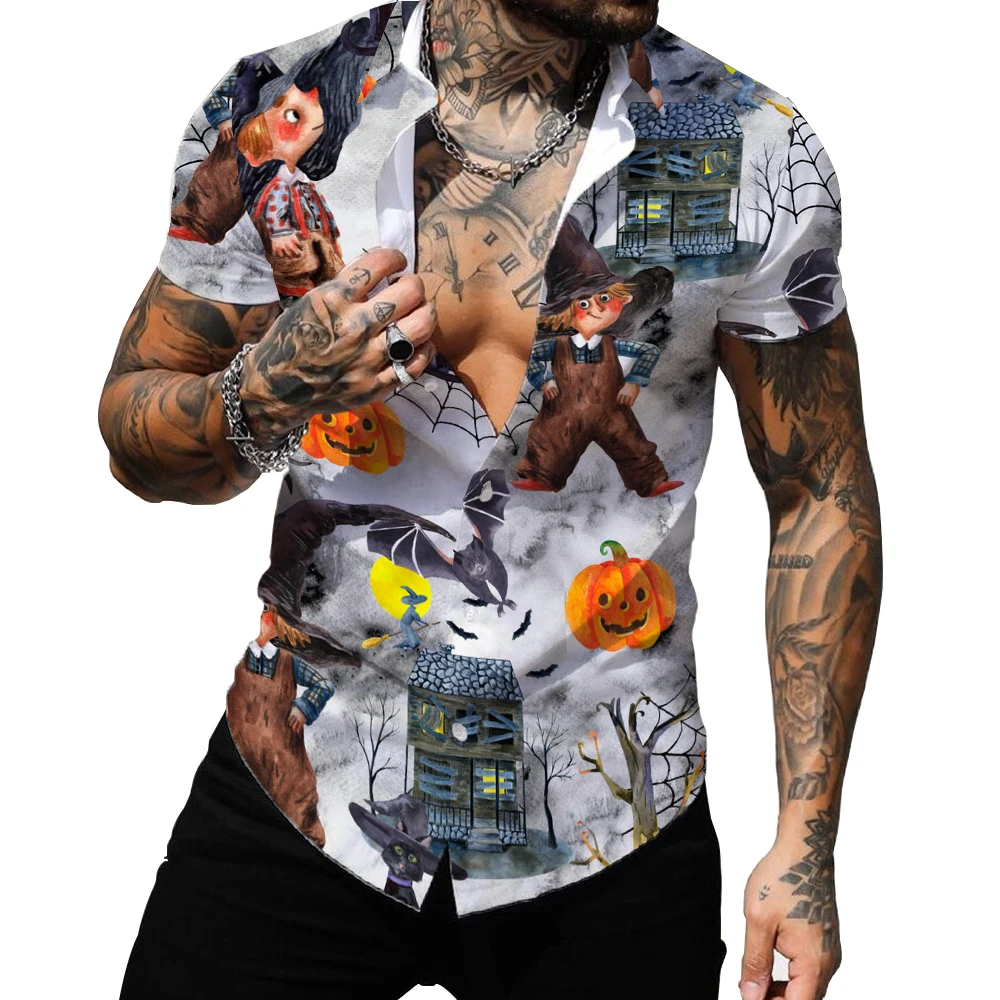 

New Men's Shirt Cartoon Graffiti Elements 3D Short Sleeve Shirt Men's Street Hawaii Beach Retro Shirt S-4XL Harajuku Men's Shirt