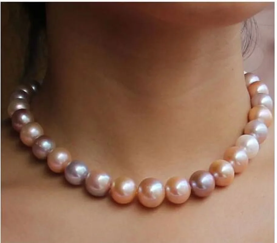 

22"AAA 9-10mm SOUTH SEA GOLD PINK PURPLE MULTICOLOR ROUND PEARL NECKLACE” 18k/19 clasp