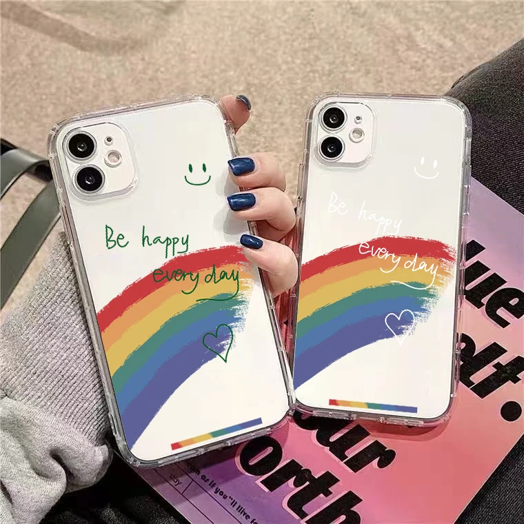 

Cute Pretty Rainbow For iPhone 13 12 11 Pro 12 13 Mini X XR XS Max 6 6S 7 8 Plus SE2020 Clear Phone Case Liquid Silicon Cases