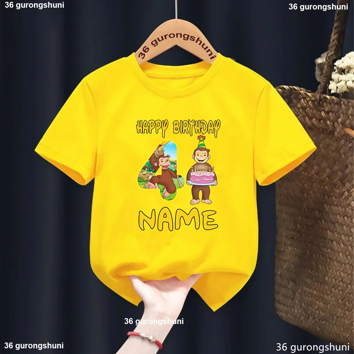 Фото Curious George Cute Monkey Print Одежда для мальчиков с героями мультфильмов 1, 2, 3, 4, 5, 6, 7, 8 9 лет Детская футболка с номером на день рождения Футболки для маленьких девочек №5