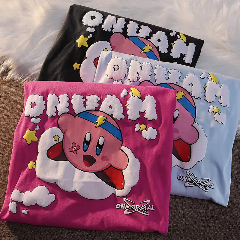 

Футболка женская хлопковая с мультяшным принтом, милая Студенческая рубашка в японском стиле Харадзюку, топ с коротким рукавом, кавайная одежда, на лето