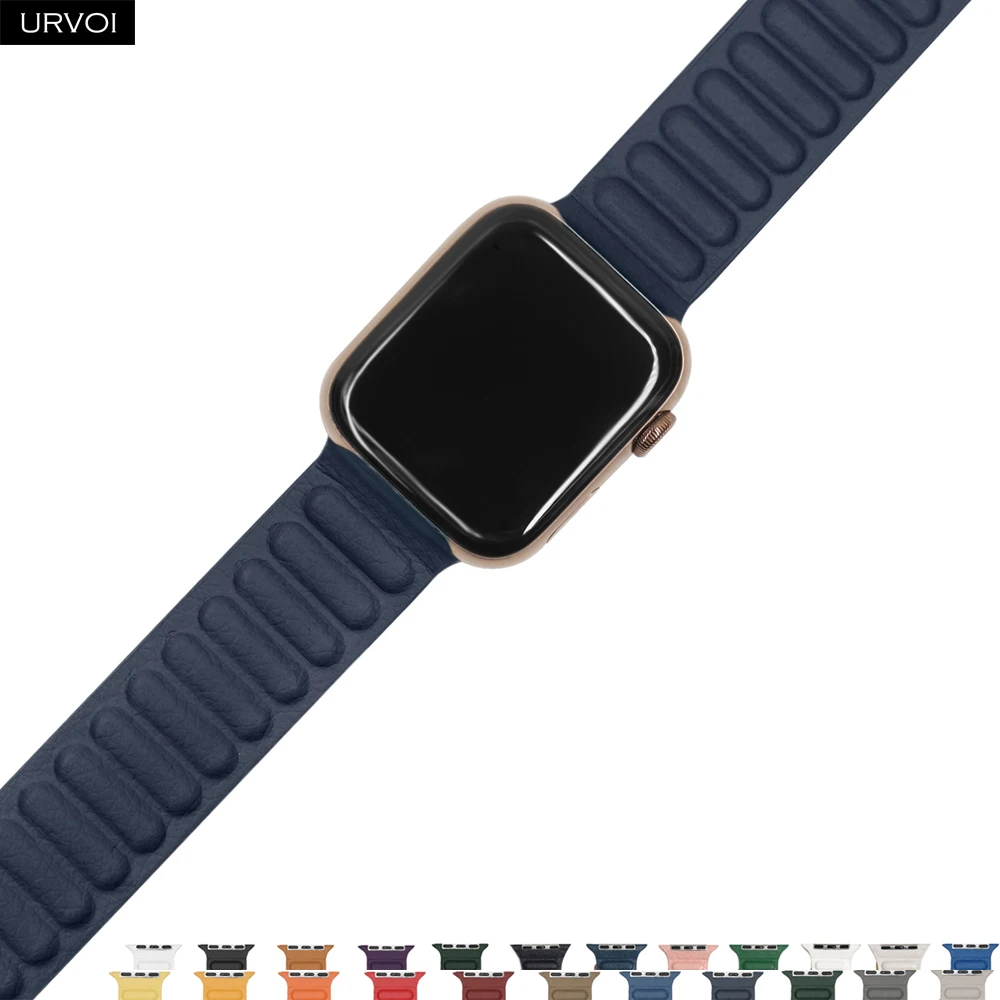 Кожаный ремешок URVOI для Apple Watch band iwatch series 7 6 SE 5 4 321 двухцветный с магнитной
