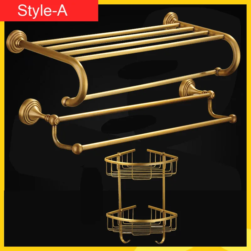 

Brass Antique Wall Mount Bathroom Accessories Bath Hardware Set Shelf Towel Robe Hook Soap Tumbler Paper Holder Towel Bar