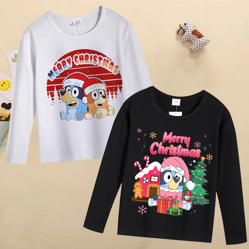 Новые рождественские футболки Blueyi для детей футболка с милым мультяшным принтом