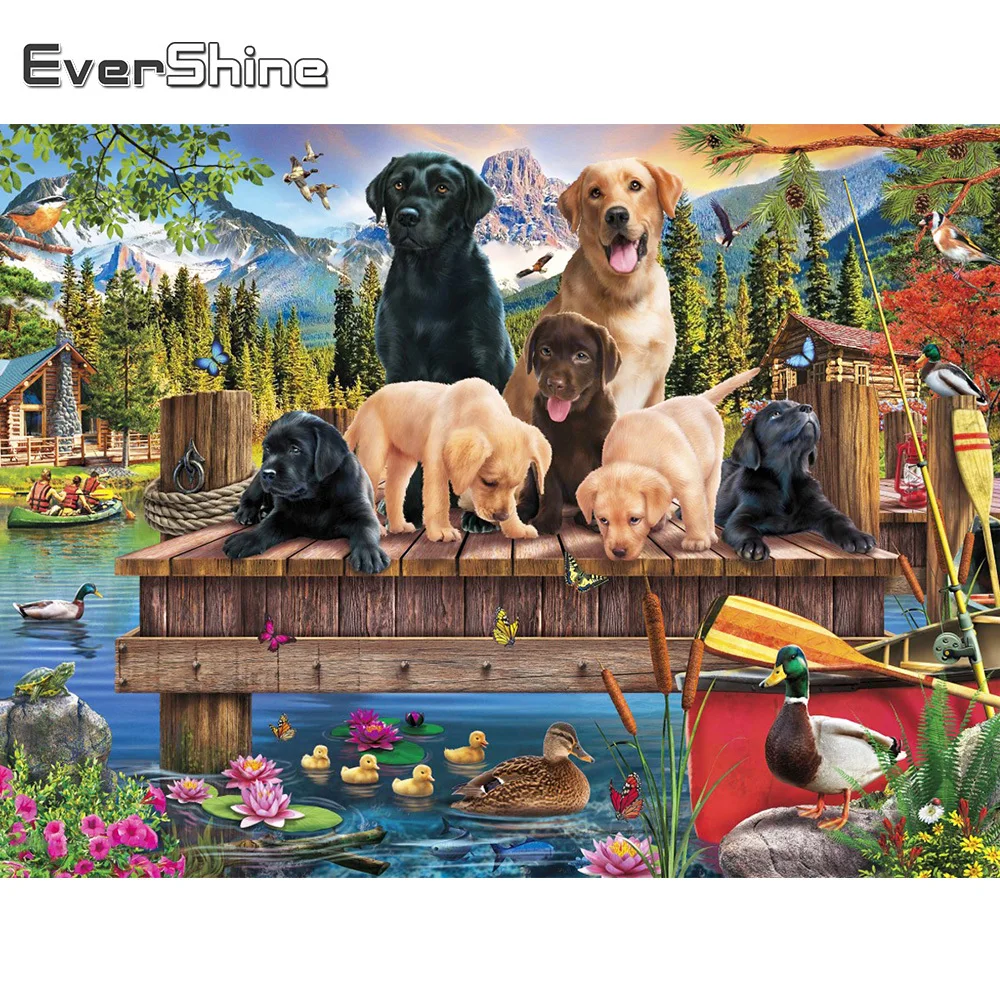 

EverShine алмазная мозаика собаки полная площадь алмазная вышивка животные вышивка крестиком 5д озеро Алмазная Живопись сад Новое поступление ...