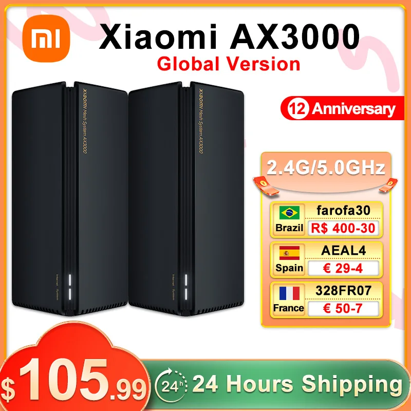 Global Verson Xiaomi Router AX3000(2-Pack) Mesh Wifi6 2.4G 5.0 GHz Full Gigabit 5G VPN Repeater OFDMA PPPoE For Home |