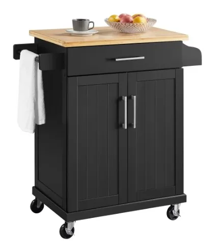 

Rolling Kitchen Cart with Storage and Spice Rack, Medium Density Fiberboard, High-quality Bamboo Pine Wood Are Strong