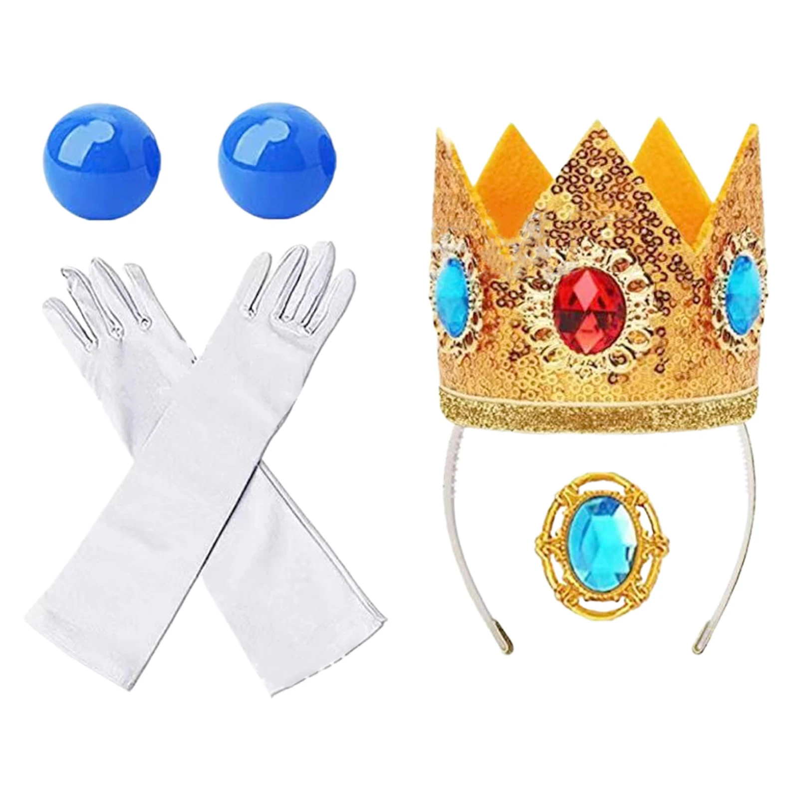 

6pcs Fashion Toys Plastic Earrings Crown Dress Up Decoration Brooch Kids Glove Princess Peach Toddler Gift For Girls Party