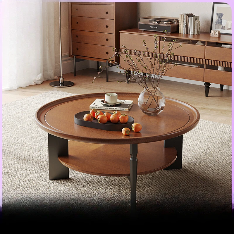 Простой круглый антикварный журнальный столик деревянный дизайн прозрачный пол