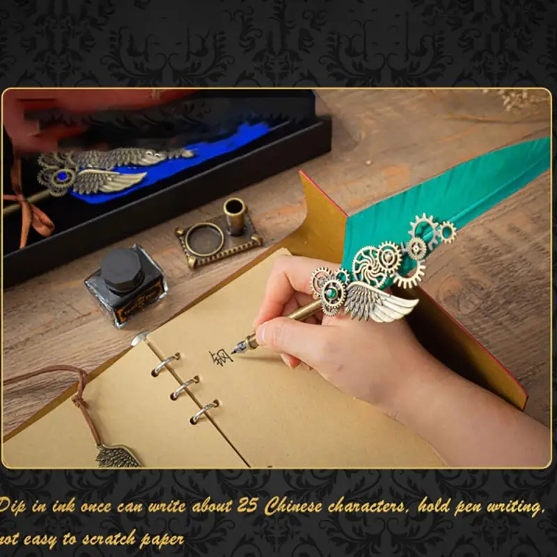 Ручка перьевая в винтажном стиле набор с чернилами и золотым перьевым карандашом