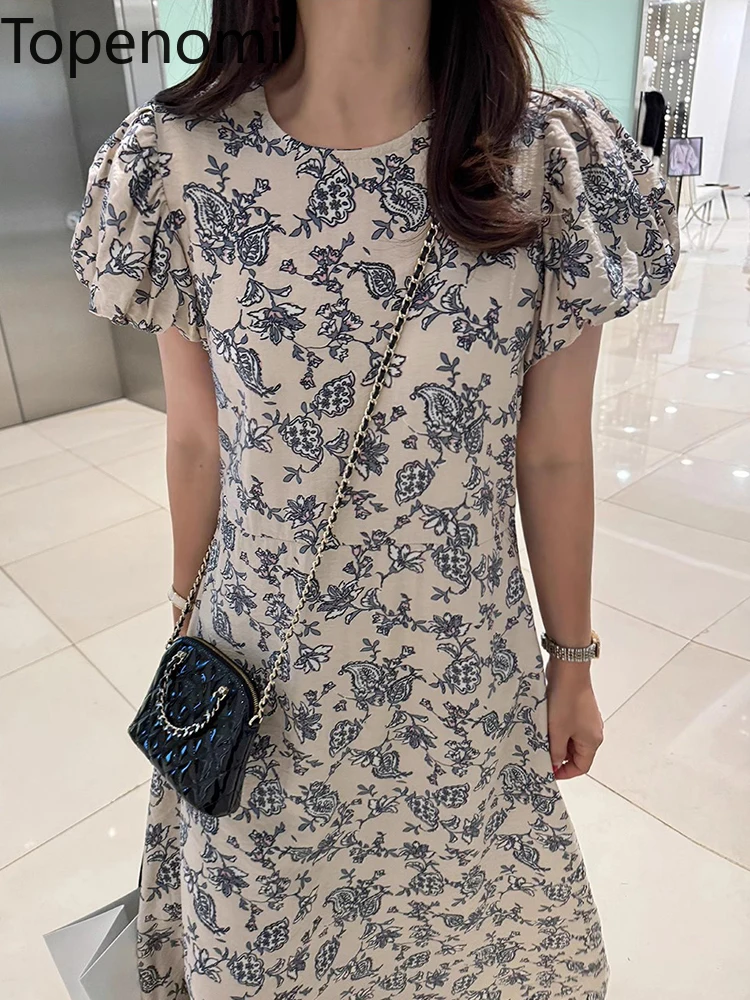 Topenomi винтажное элегантное вечернее платье с принтом женское корейское шикарное