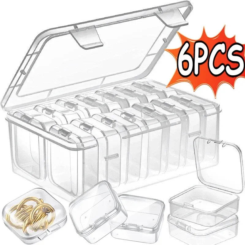 

6PCS Mini Storage Box Transparent Square Plastic Box Earrings Jewelry Packaging Storage Case Small Square Box Earrings Organizer