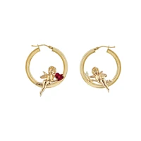 harong new angel circle earrings gorgeous inlaid red and white crystal gold color earrings for woman girl jewelry gift