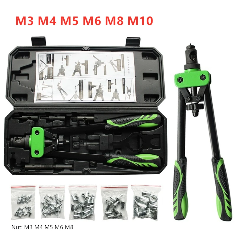 

13 Inch M3 M4 Rivet Nut Gun Kit Riveting Tool Heavy Duty Mini Hand Riveter Blind Rivet Gun Tool Gutter Repair Tool Set