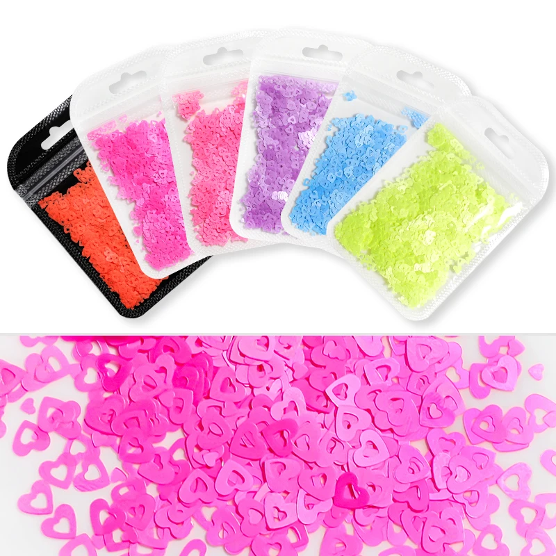 

Neon Sweet Love Heart Shape Nail Decor Glitter Black Pink Red Flakes Sequins Holographic Nails Art Paillette Manicure Decoration