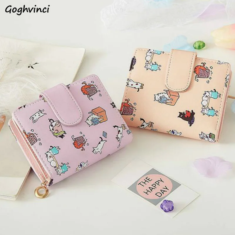 

Wallets Women Cartoon Printed Money Bags Womens Sweet Pink Kawaii Mini Bags Coin Purse Card Holder Fashion Girls Foldable New