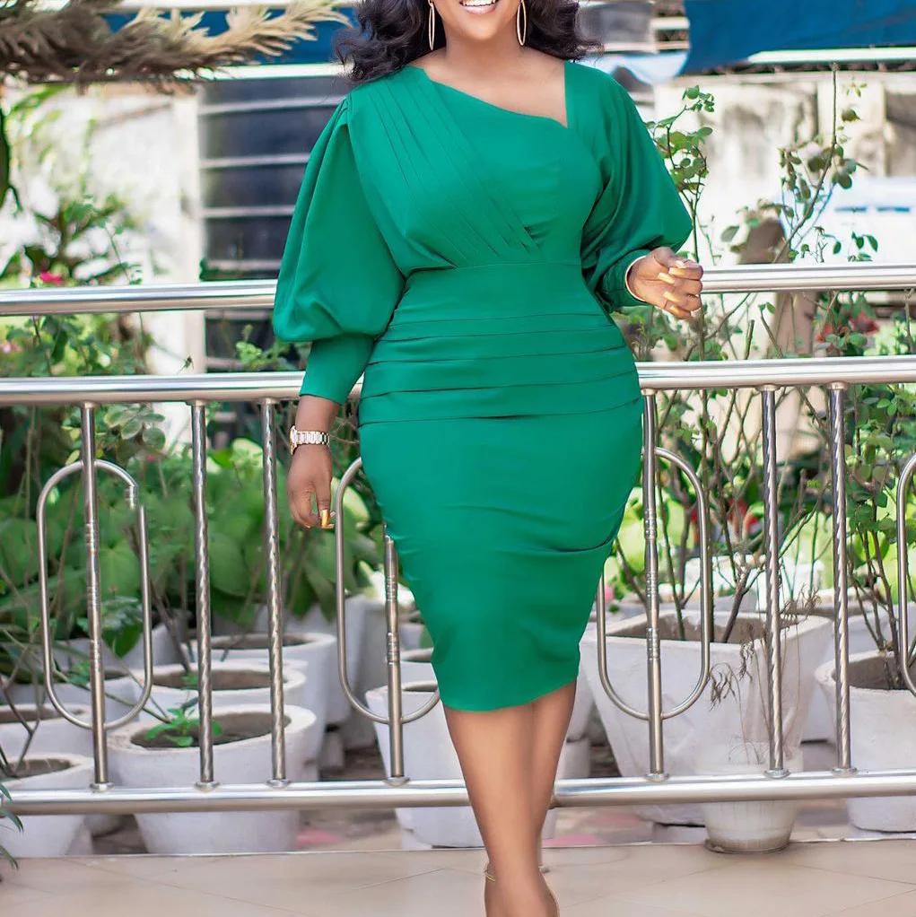 

LIZHILIZHI 2022 Summer New Fashion Slim Dress Elegant Tight OL Dress African Plus Size Women Office Wedding