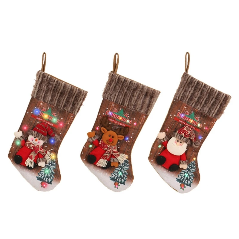 

Christmas Socks with colored Lights , 2023 Christmas Tree Decorations Kids Gift Bag Fireplaces Decorations Socks