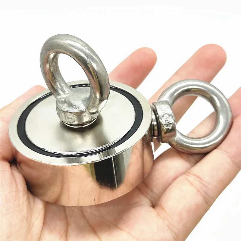 

Double Sided Search Fishing Magnets, 660 LBS/300kg Pulling Force Super Strong Neodymium Round Magnetic +2pc D16 Pot Magnet