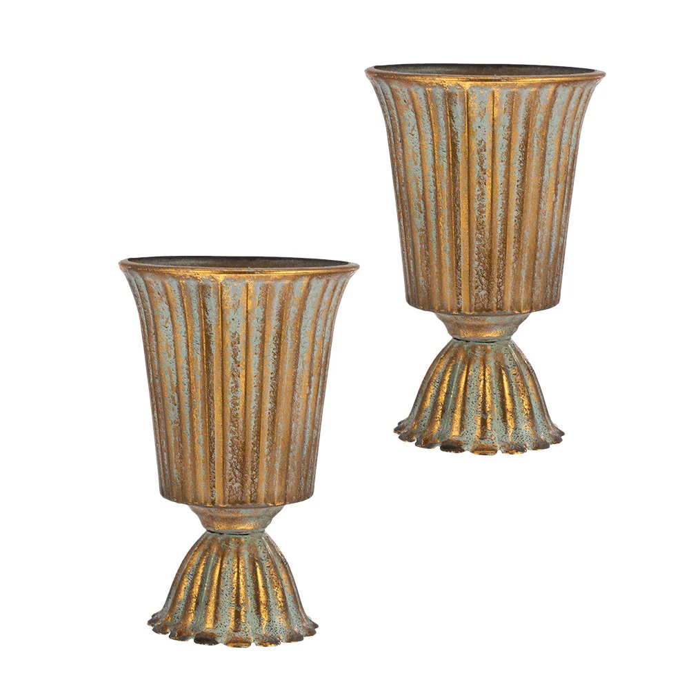 

2 Pcs Retro Home Decor Tin Fountain Hotel Pot Flower Arrangement Holder Iron Vase Decorative Metal Craft Compact Office