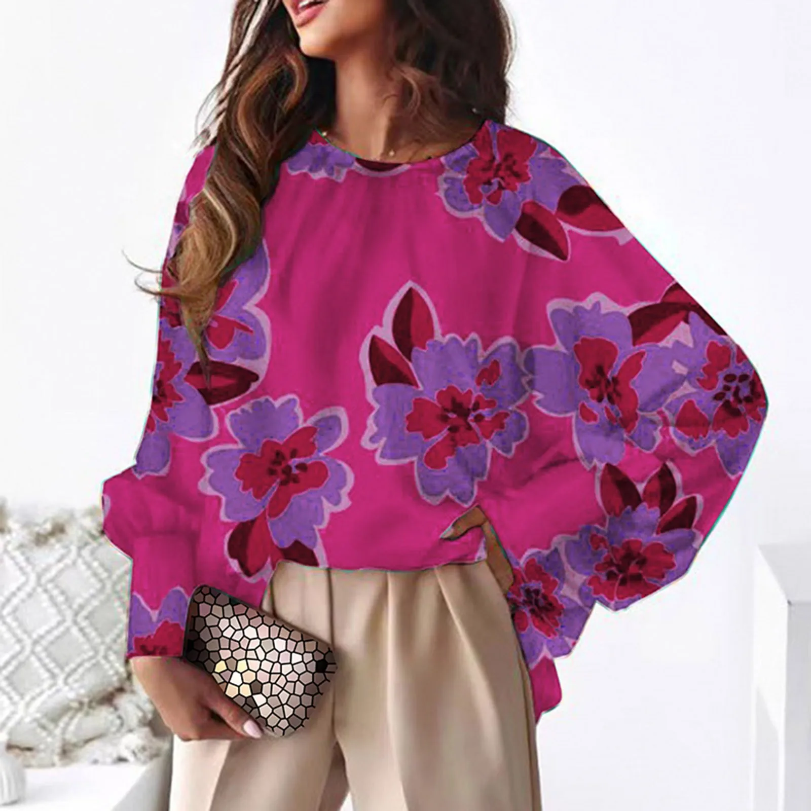 

Женская круглая шея куклы, рукав, топ, футболка с принтом, модная футболка, эластичный скраб-топ, Женская v-образная горловина, рубашка