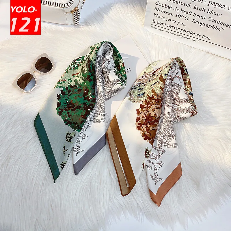 

90*90cm SilkScarf Autumn Fashion Warm Silk Scarves Women Trend Small Square Bandana Polyester Office Lady HairBand Girls Scarfs