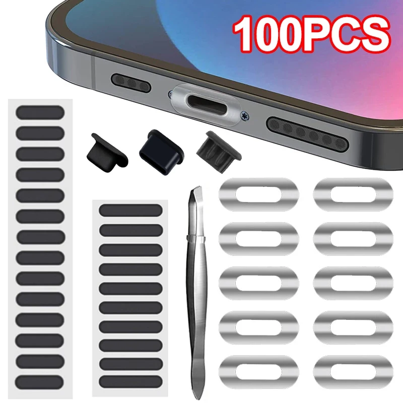 

100PCS Charging Port Protective Film Dustplug Speaker Dust Net For IPhone Type-C Micro USB Samsung Universal Phone Dustproof Kit