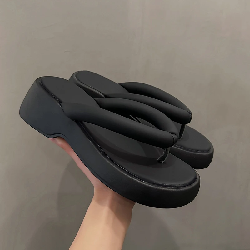 

Женские сандалии на танкетке, Нескользящие шлепанцы на толстой подошве, пляжные шлепанцы, сланцы, для улицы, лето 2023