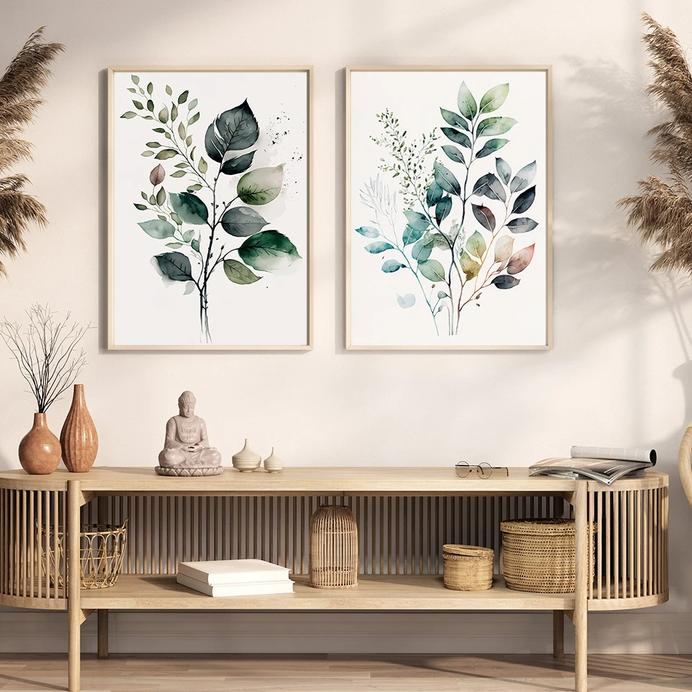

Hand painting Watercolor Plant Canvas Poster Leaf Botanical Art Print Minimalist Nordic Style Picture Living Room Decoration