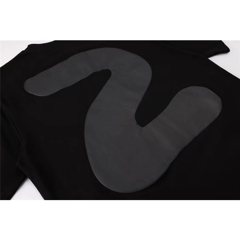 Летняя хлопковая черная футболка большого размера с коротким рукавом и принтом