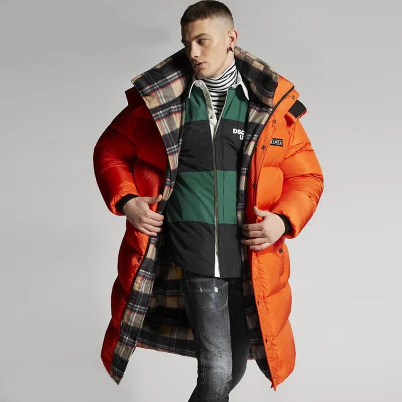 off-Season down Jacket Men's Mid-Length over-the-Knee Trendy Handsome Warm European and American plus Thick Coat Cotton Clothes