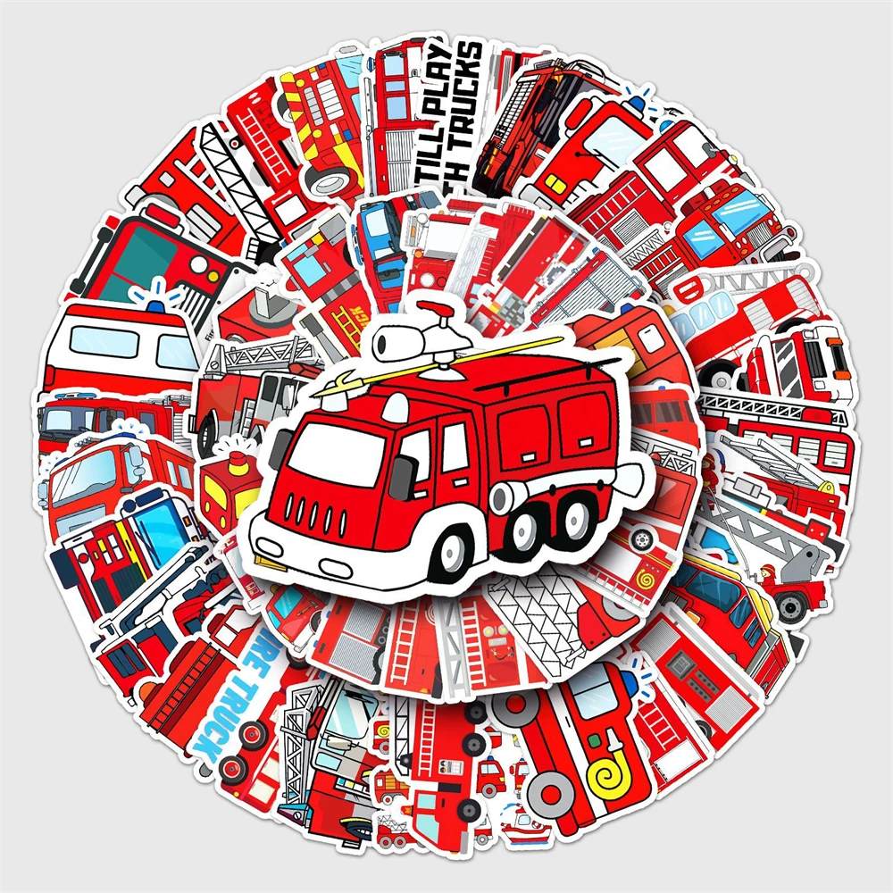 

10/50 Pcs Fire Truck Graffiti Sticker Decoration Bike Tables And Chairs Cupboard Hand Account Kids Toys Thin Waterproof Stickers