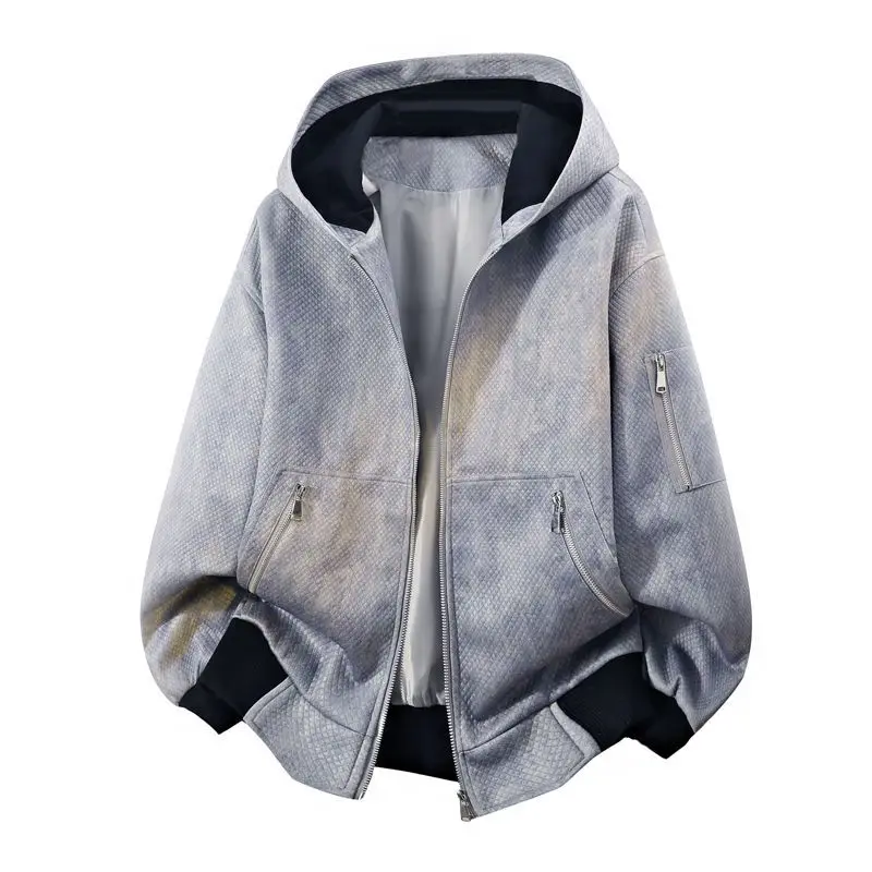 Фото Мужская куртка Harajuku American Tie Dye, винтажное пальто с капюшоном, весенне-осеннее свободное повседневное молодежное уличное пальто в гонконгском стиле, модная №2