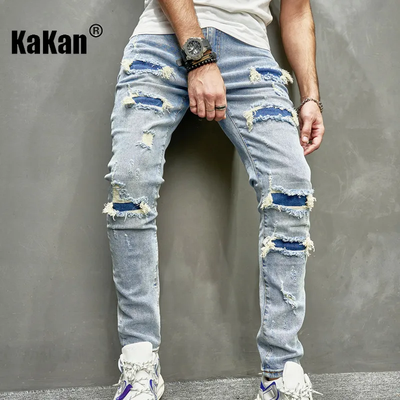 Kakan - новые европейские и американские потертые джинсы с нашивками для мужчин
