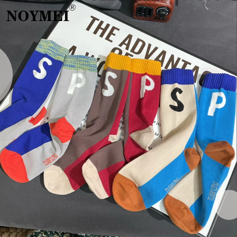 

NOYMEI Spring Autumn New Cotton Socks Women Europe Personality Letter Patchwork Korean SP Long Sock