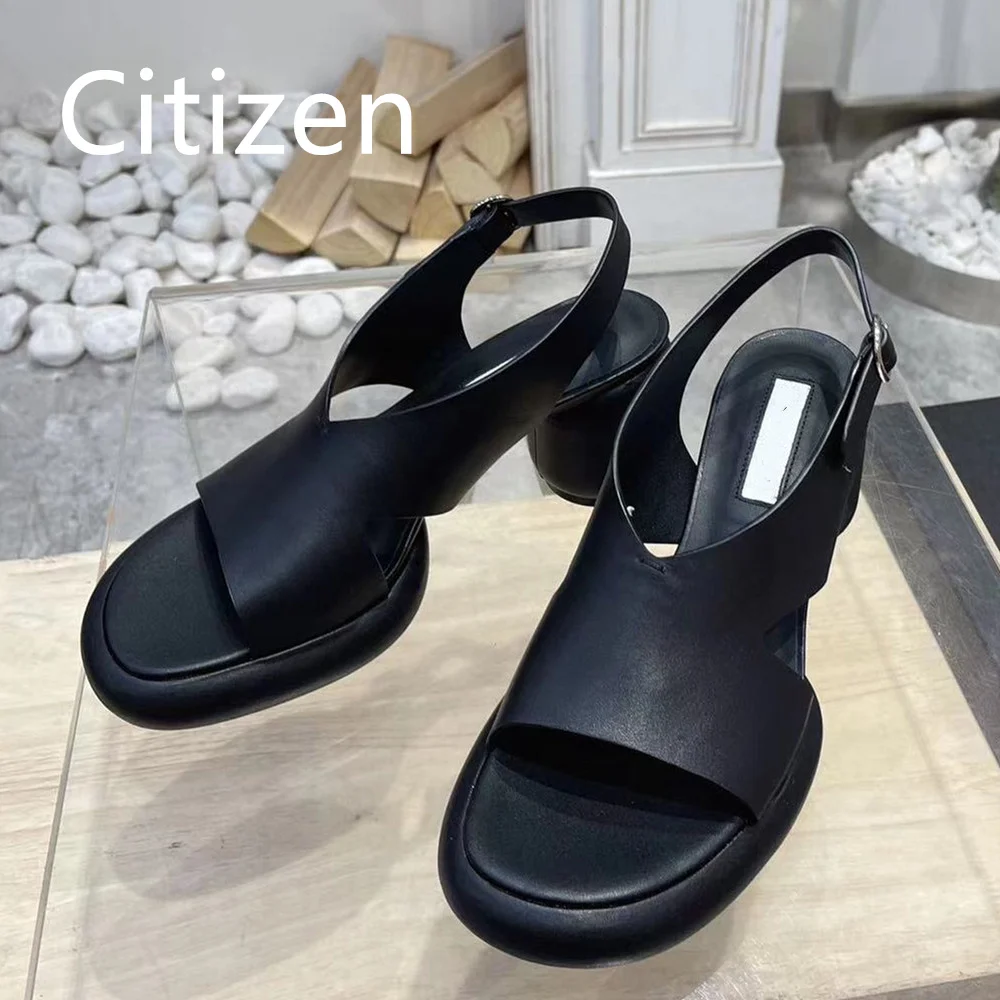 

Women's High heeled sandals Genuine leather Circular Heel Platform Shoes Woman Roman Sandal Ankle Straps High Quality