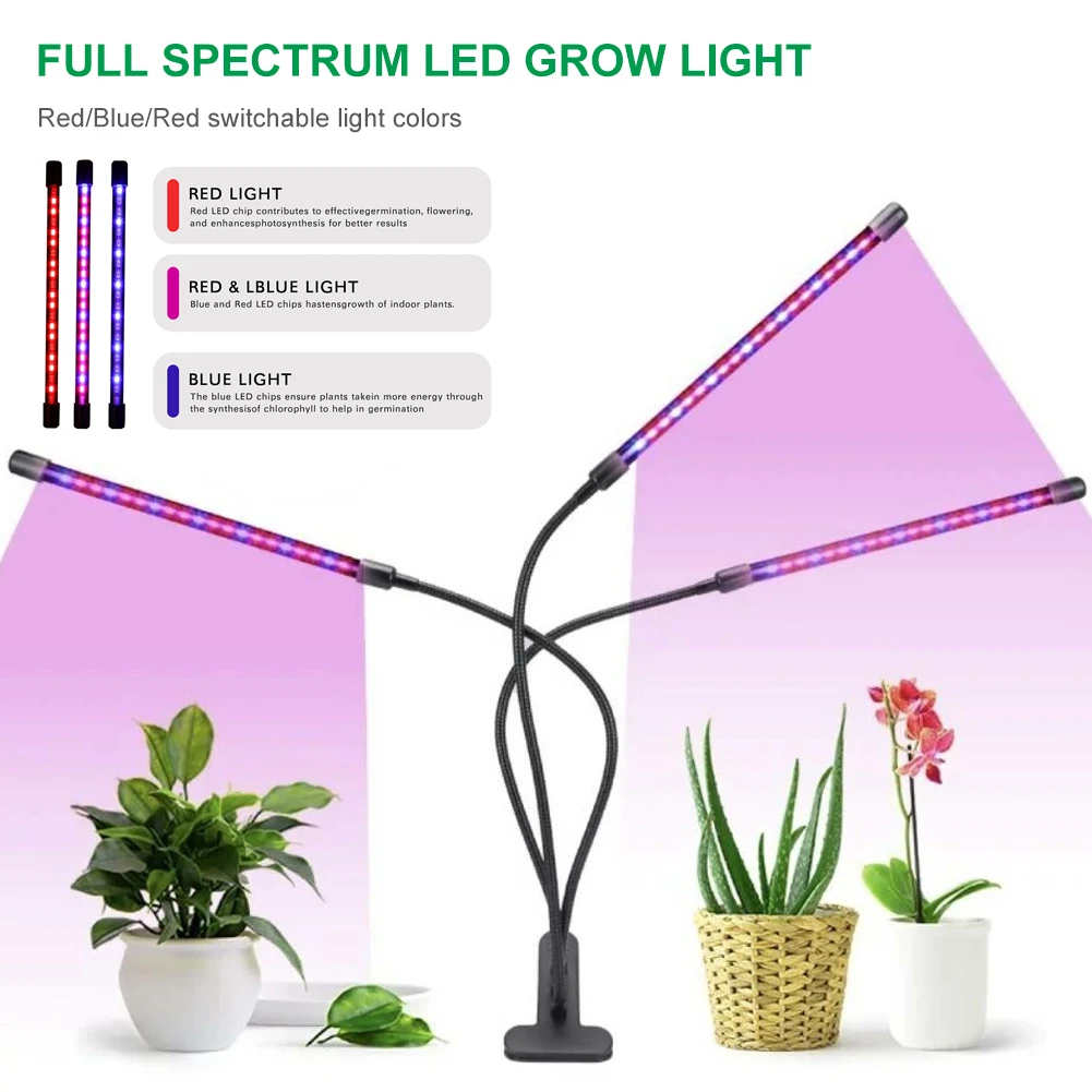 Plant Grow Light USB Powerd LED Plant Lamp Clip-On Full Spectrum Red Blue Dimmable Phyto Lamp with Timer for Potted Plant Indoor