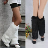 faux fur leg warmers boot covers winter solid color warm women 2020 christmas gift furry fur leggings long socks popular