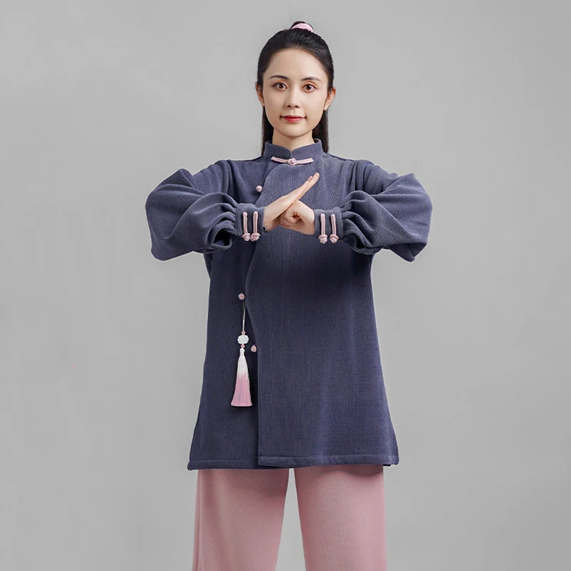 Kun Master Thicken New Fabric Taichi Uniform Winter Martial Arts Suit Elegant Kung Fu Clothes for Women Lightweight and Warm