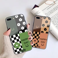 tempered glass case for samsung galaxy a80 a70 e a60 a50 a40 a30 a20 s a10 a7 smile chequer flower hard back soft silicon cover