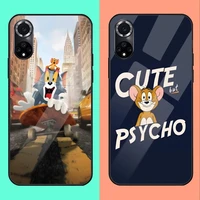 cartoon tom and jerry phone case for huawei p30 p40 p50 p20 p9 smartp z pro plus 2019 2021 and tempered glass colorful cover