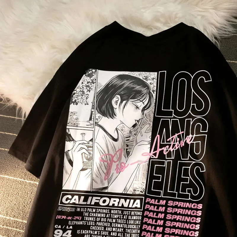 

Summer t-shirt Streetwear clothes Women clothing punk top shirt Japanese anime Handsome Girly print T-shirt casual diary apparel