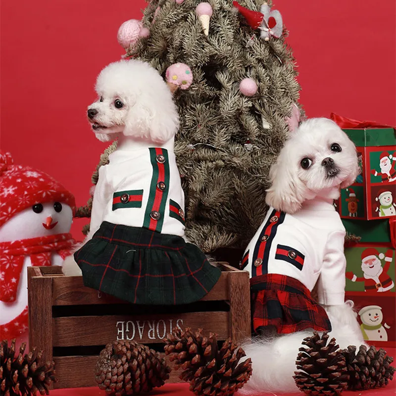 

Pet Dog Clothes Plaid Dress Skirt Clothing Dogs Cotton Small Cute Chihuahua Dress Korean Preppy Style 강아지 옷