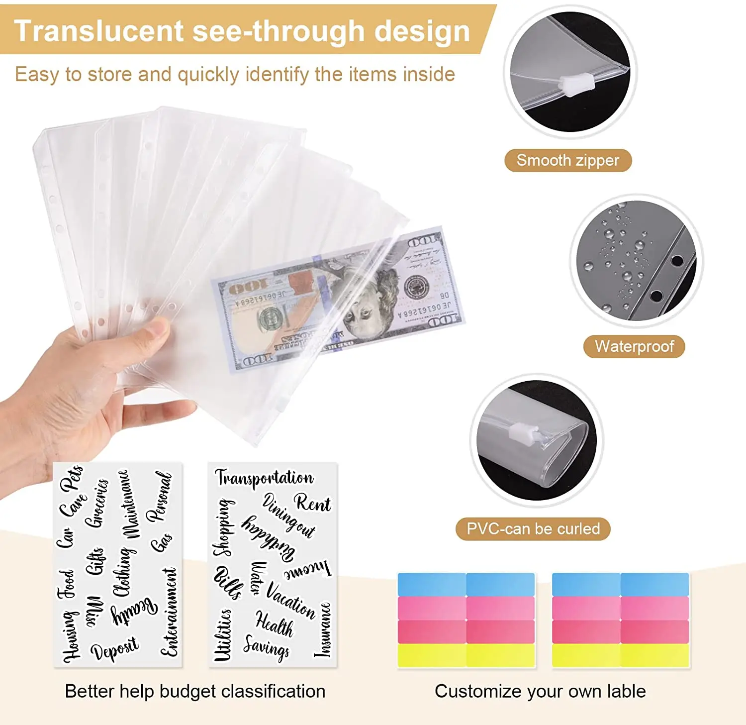 45 шт. бумажные конверты на молнии для экономии денег