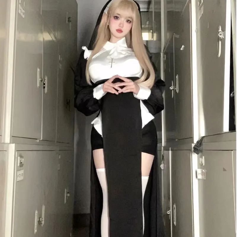 

Костюм сестры Cos, облегающая модель, соблазнительный костюм для кроссдрессеров, костюм монахини на Хэллоуин, костюм для косплея