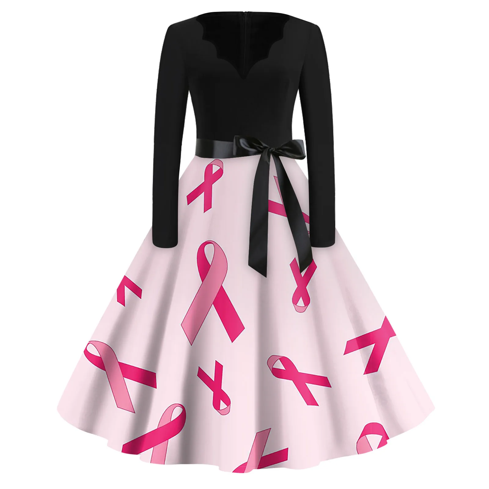 Женское модное винтажное платье с V-образным вырезом и длинным рукавом